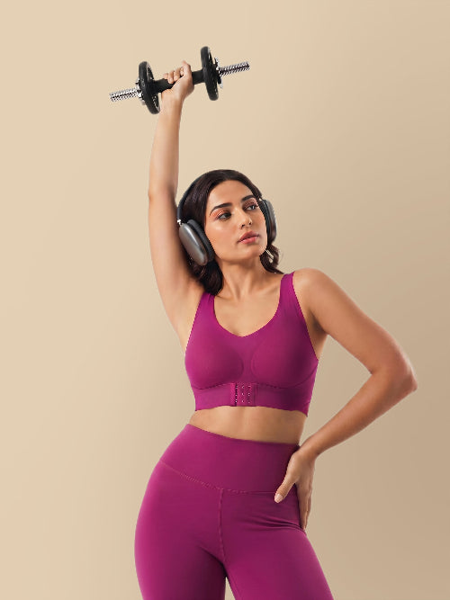 Bonded Gym Bra with Crisscross Back | Padded | Breathable Cotton (TW-SB-997)(Wine)