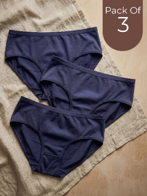 Cotton High Coverage Mid Waist Hipster Panty with Ultra Soft Waistband (TW-63)(Navy)