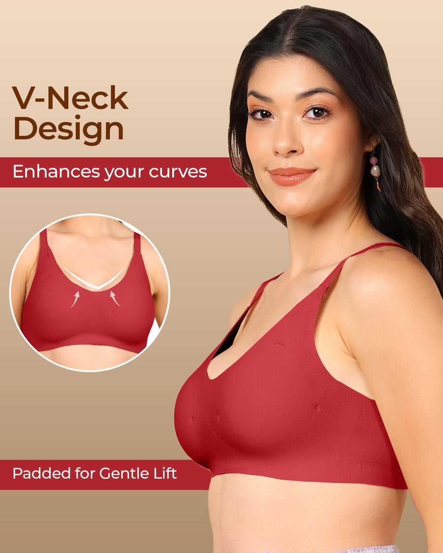 Tweens Bonded Breathable Cotton Padded Full-Coverage Bra (SB-938-Red)