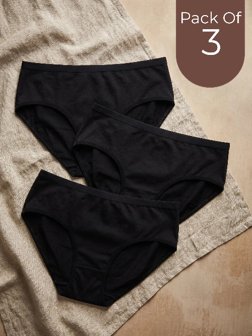 Cotton High Coverage Mid Waist Hipster Panty with Ultra Soft Waistband (TW-63)(Black)
