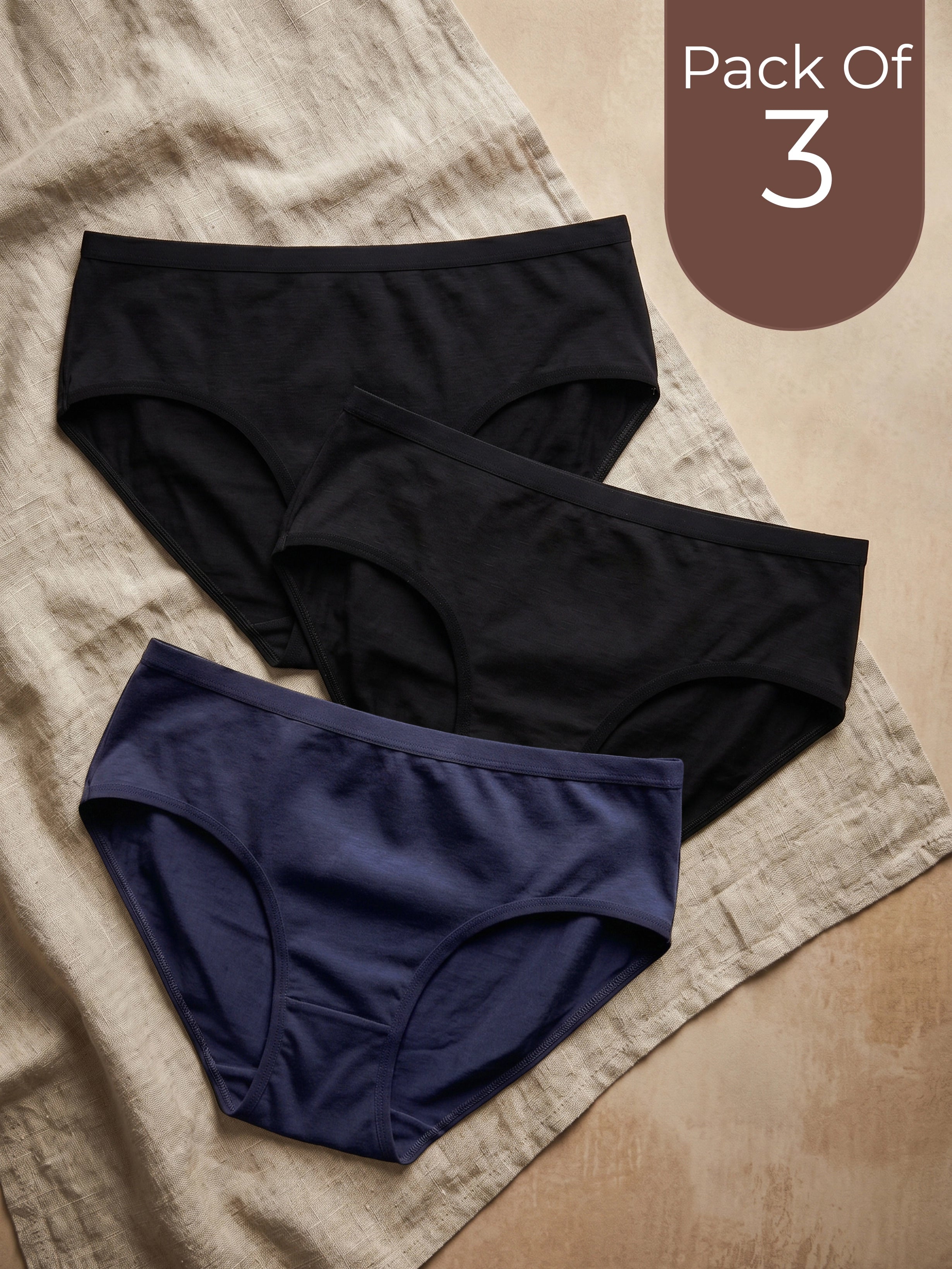 Cotton High Coverage Mid Waist Hipster Panty (Pack of 3)(TW-63)(Black 2PC+Navy 1PC)