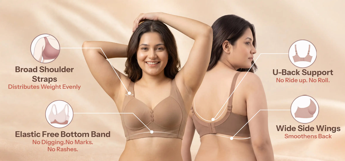 Cotton Non-Padded Plus-Size M-Frame Minimiser Bonded Bra (SB-9303)(Fawn) - Banner 7