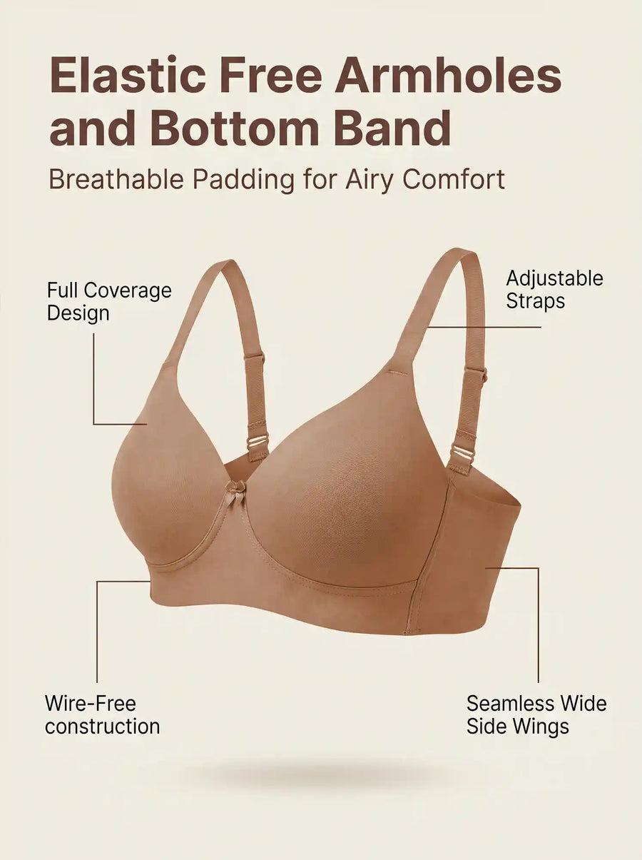 Cotton Padded Plus-Size T-Shirt Bonded Bra | Seamless Look, 360° Support & All-Day Comfort (TW-SB-9082) (Fawn)