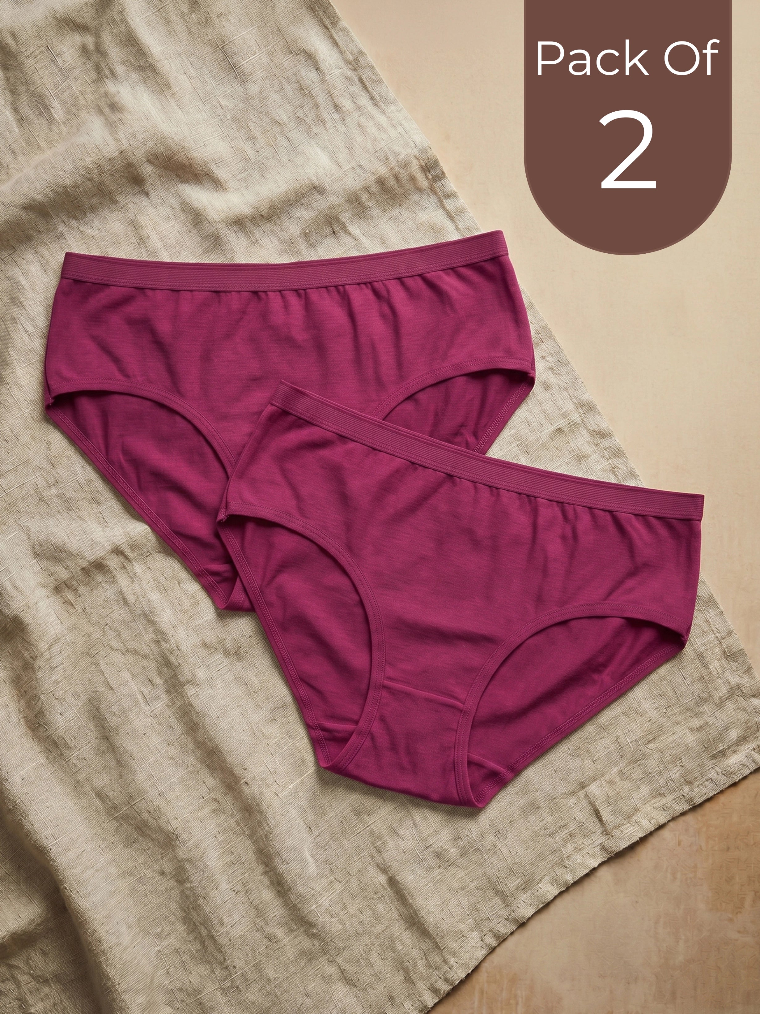 Cotton High Coverage Mid Waist Hipster Panty with Ultra Soft Waistband (TW-63-Wine)(Pack Of 2)