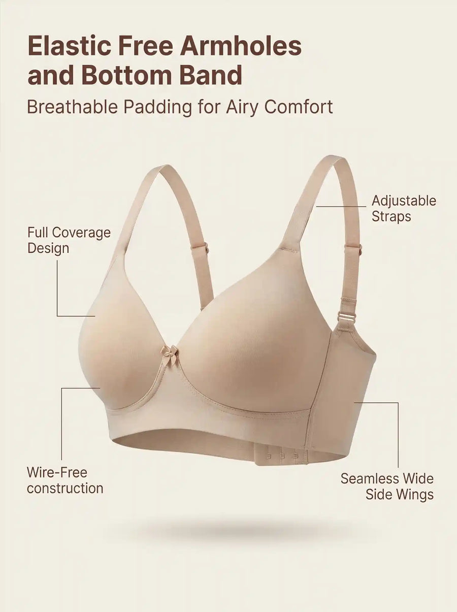 Cotton Padded Plus-Size T-Shirt Bonded Bra | Seamless Look, 360° Support & All-Day Comfort (TW-SB-9082) (Skin)