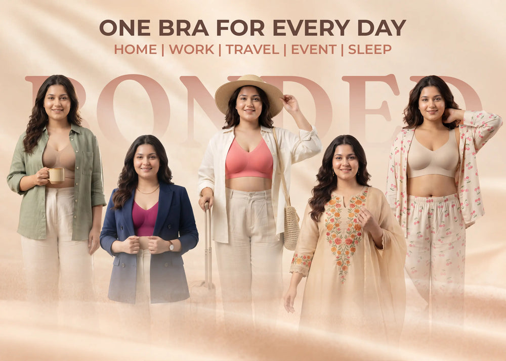 Cotton Non-Padded Plus-Size Bonded Bra with Hidden Concealer (SB-915-Coral) (MR)