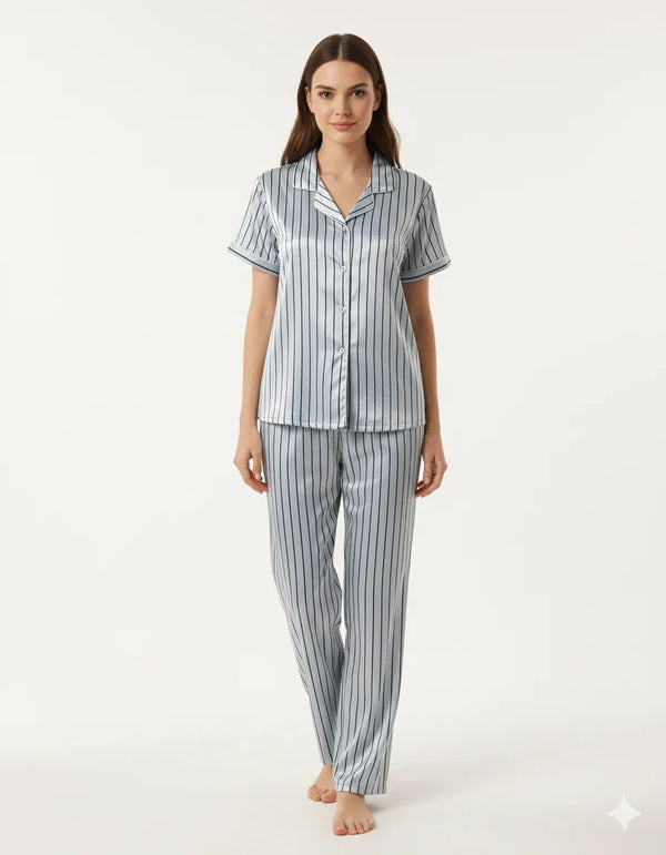 Arolisa Silky Satin Sleep Set – Short-Sleeve Shirt & Pyjama
