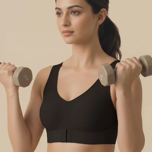 Bonded Gym Bra with Crisscross Back | Non-Padded | Breathable Cotton (TW-SB-995)(Black)