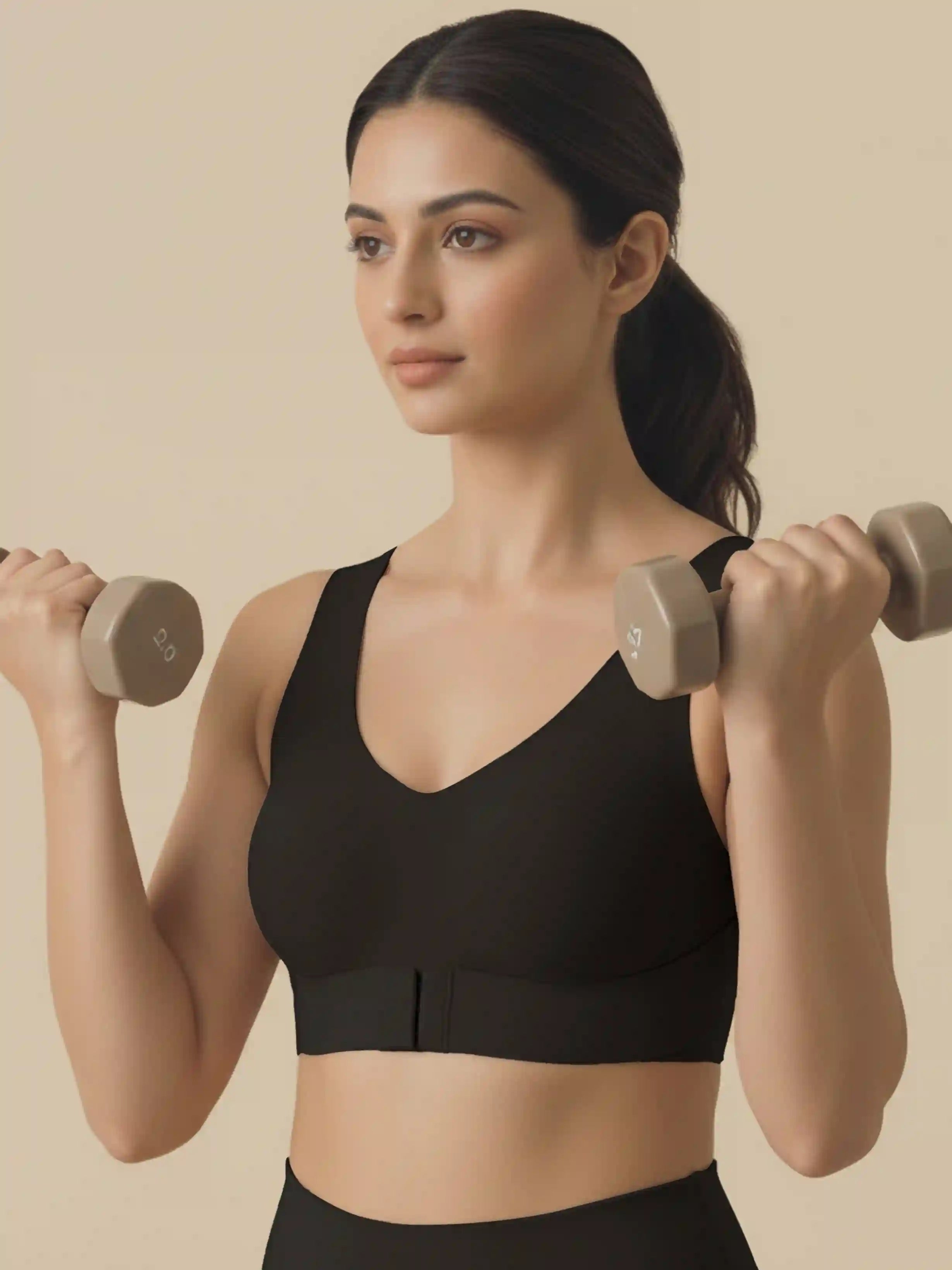 Bonded Gym Bra with Crisscross Back | Non-Padded | Breathable Cotton (TW-SB-995)(Black)