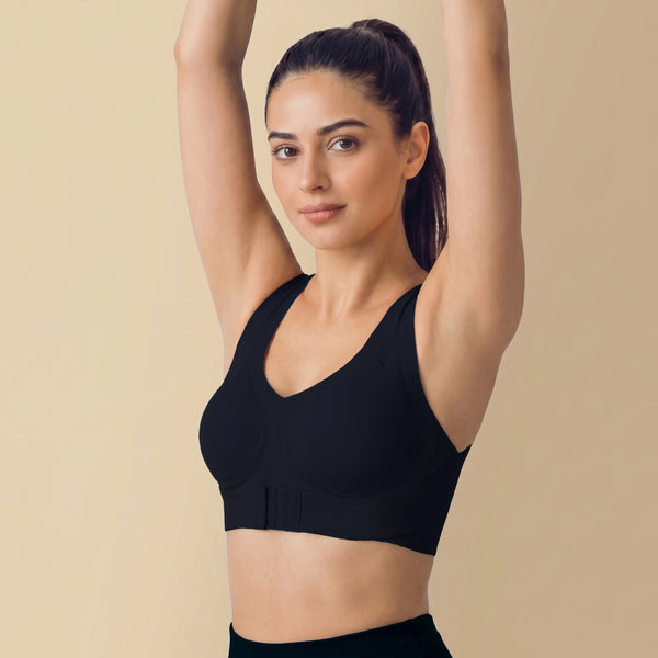 Bonded Gym Bra with Crisscross Back | Padded | Breathable Cotton (TW-SB-997)(Black)