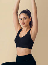 Bonded Gym Bra with Crisscross Back | Padded | Breathable Cotton (TW-SB-997)(Black)