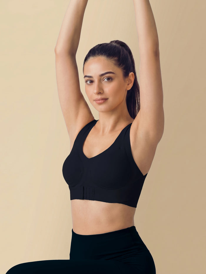 Bonded Gym Bra with Crisscross Back | Padded | Breathable Cotton (TW-SB-997)(Black)