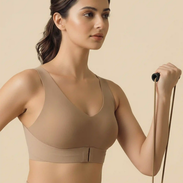 Bonded Gym Bra with Crisscross Back | Non-Padded | Breathable Cotton (Tw-SB-995)(Fawn)
