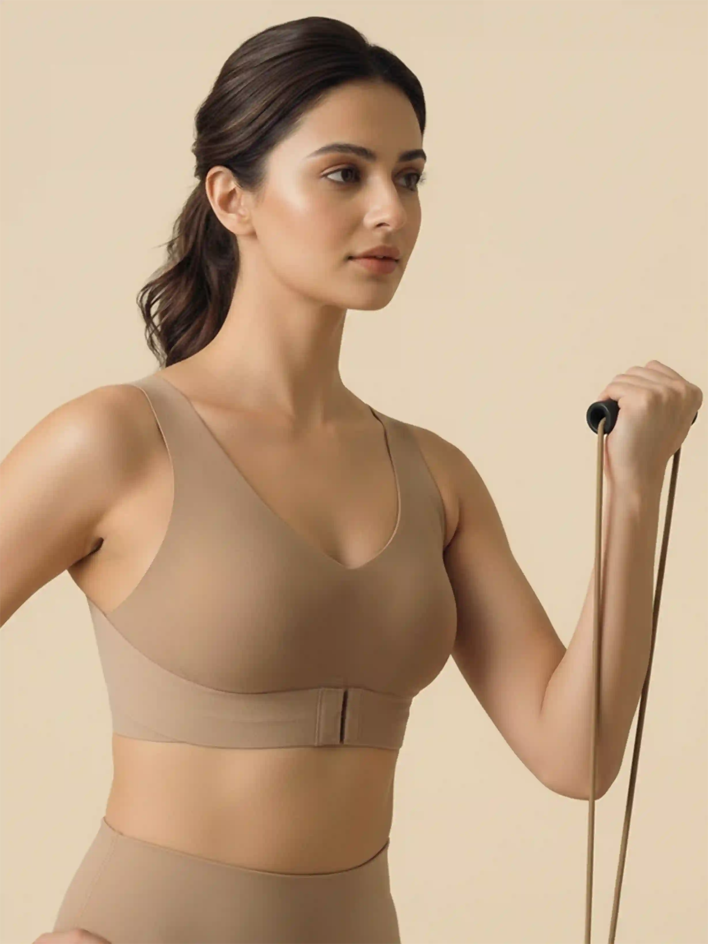 Bonded Gym Bra with Crisscross Back | Non-Padded | Breathable Cotton (Tw-SB-995)(Fawn)