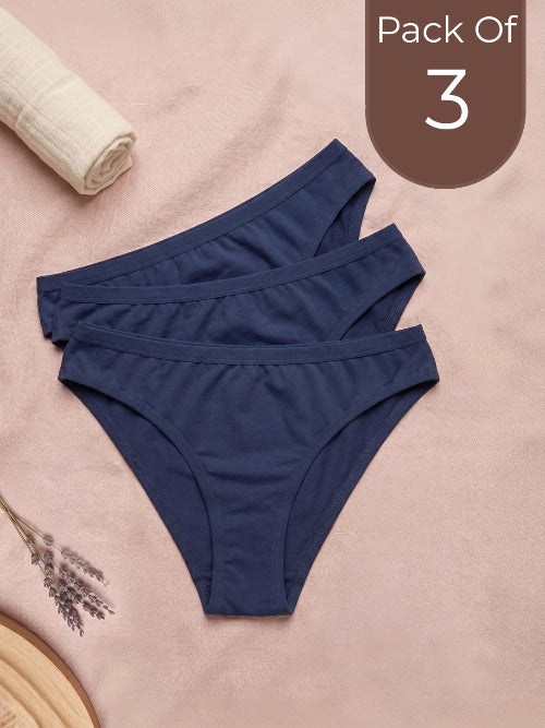 Cotton Medium Coverage Bikini Cut Panty with Soft Waistband (TW-71)(Navy Blue)
