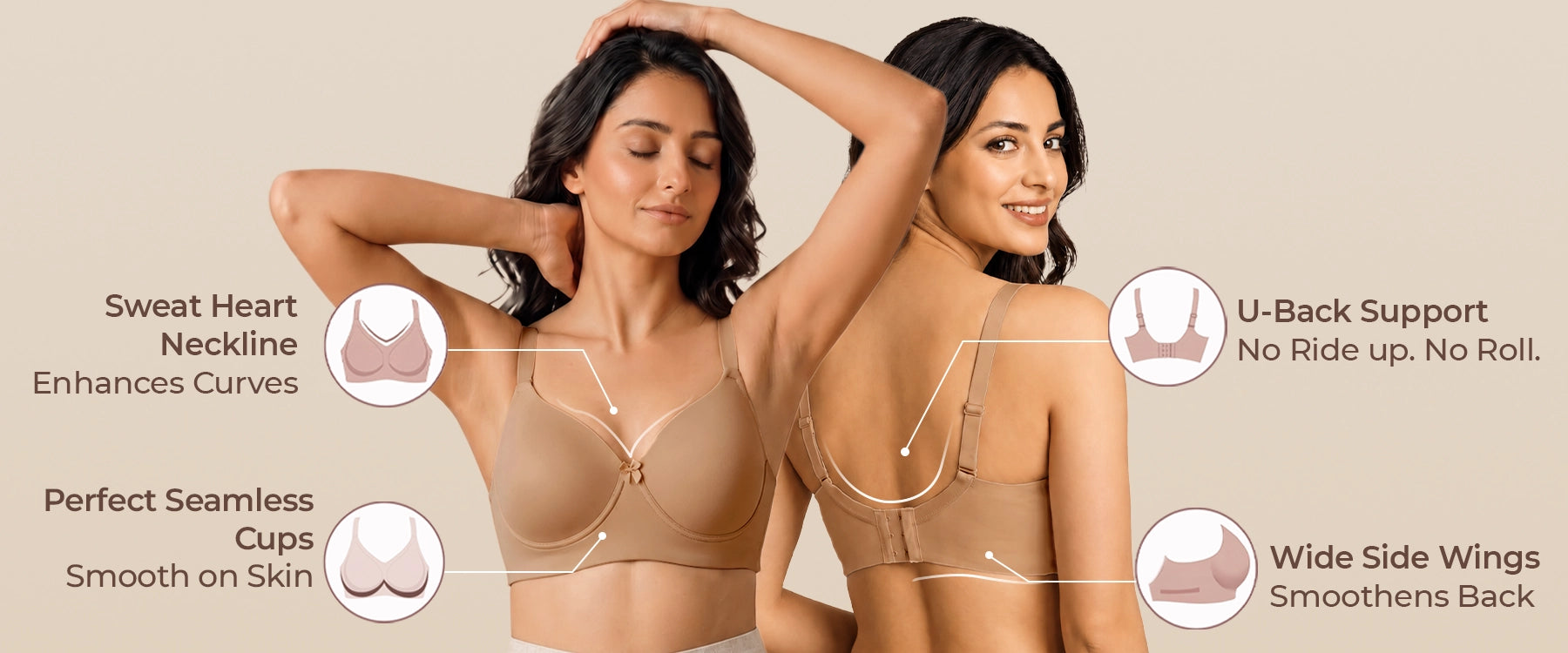 Cotton Padded Bonded T-Shirt Bra | Seamless Look, 360° Support & All-Day Comfort (TW-SB-9081-9082) (Fawn) - Banner 5