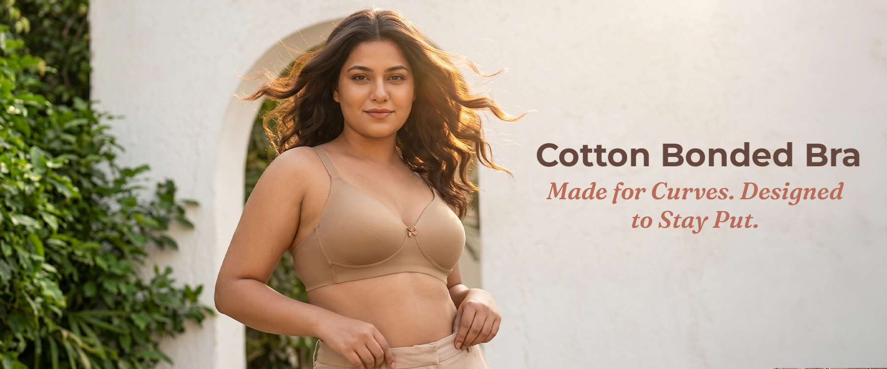 Cotton Padded Plus-Size T-Shirt Bonded Bra | Seamless Look, 360° Support & All-Day Comfort (TW-SB-9082) (Skin)
