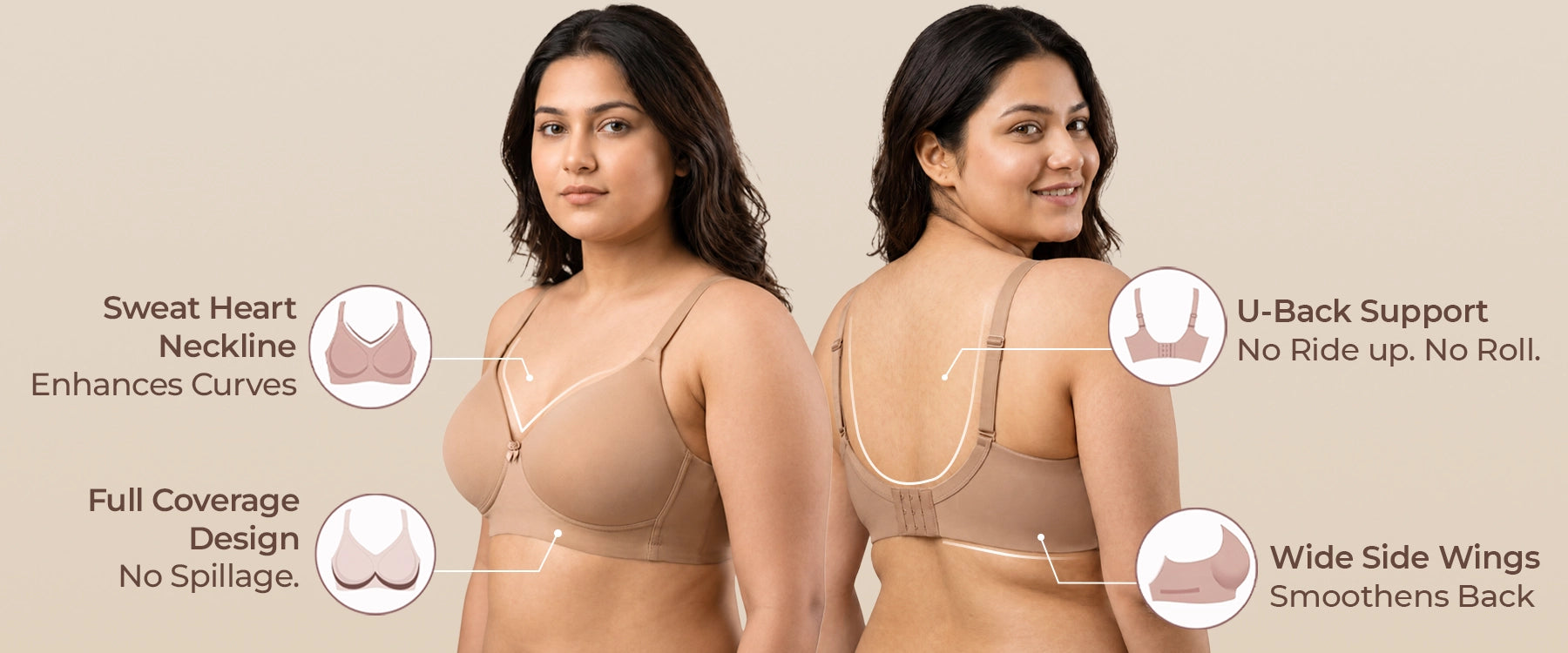 Cotton Padded Plus-Size T-Shirt Bonded Bra | Seamless Look, 360° Support & All-Day Comfort (TW-SB-9082) (Skin) - Banner 5