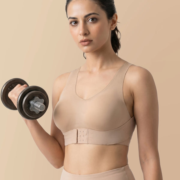 Bonded Gym Bra with Crisscross Back | Non-Padded | Breathable Cotton (Tw-SB-995)(Skin)