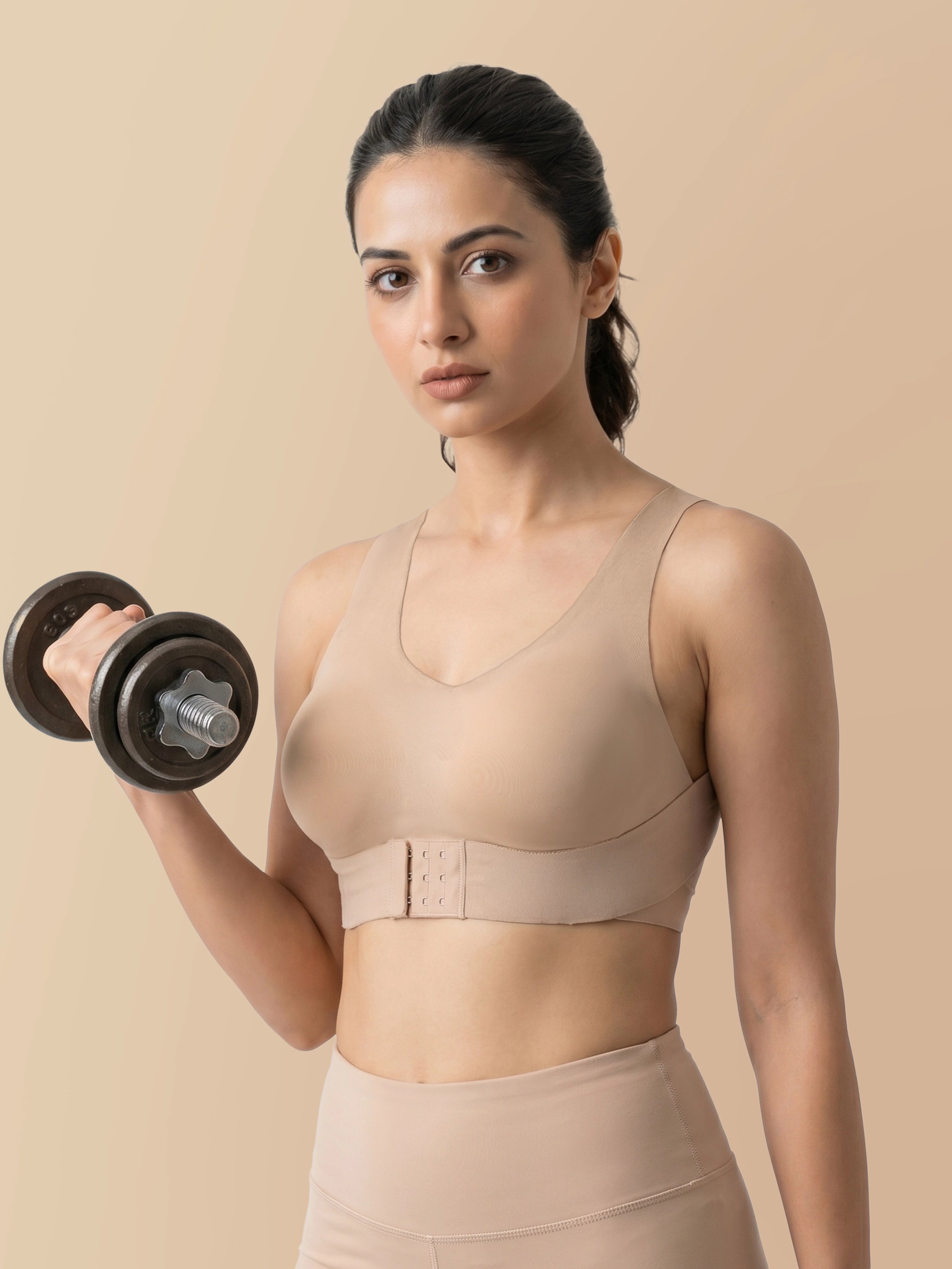Bonded Gym Bra with Crisscross Back | Non-Padded | Breathable Cotton (Tw-SB-995)(Skin)