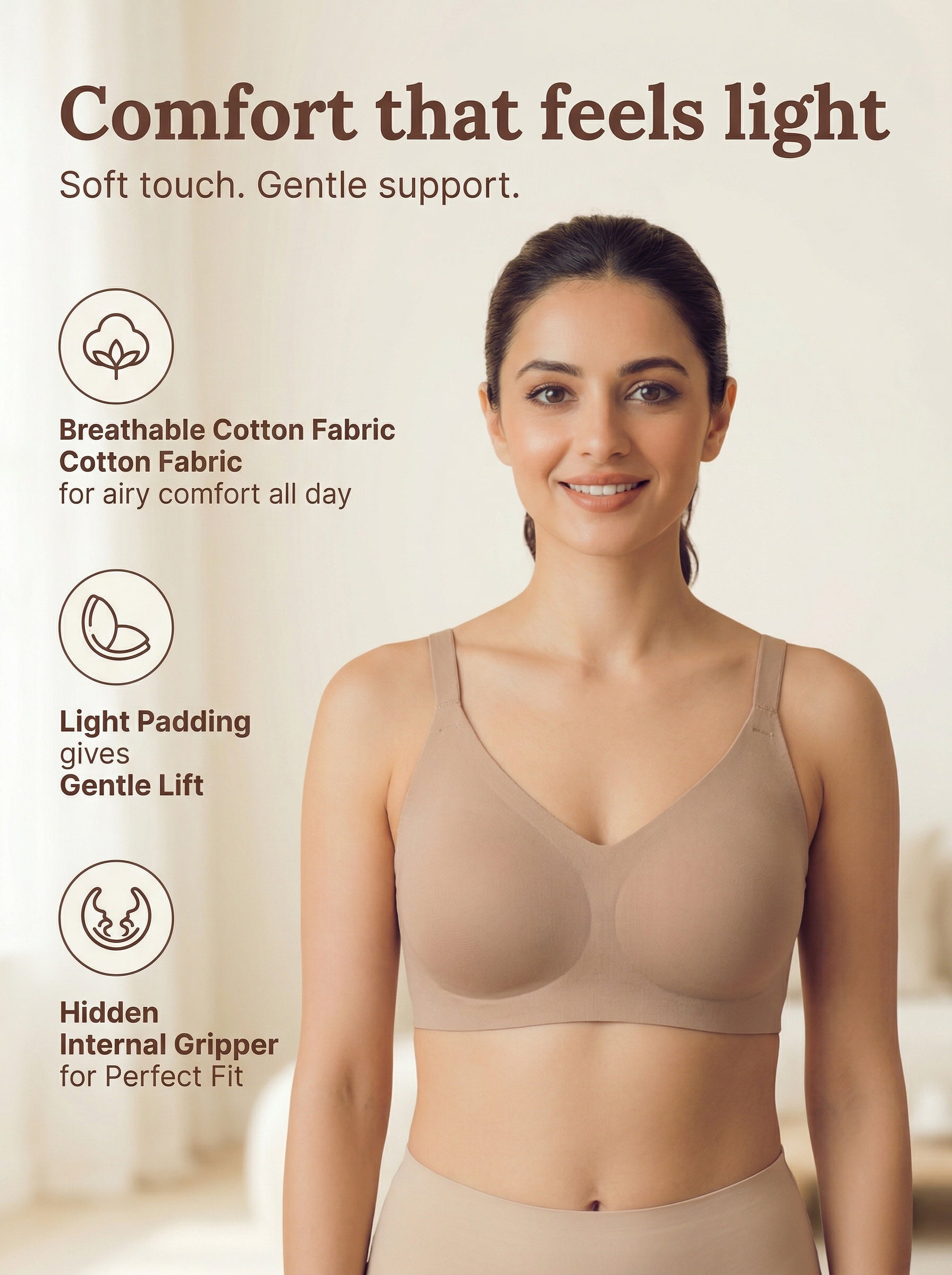 Cotton Padded Full Coverage Bonded Bra (SB-938-Fawn)