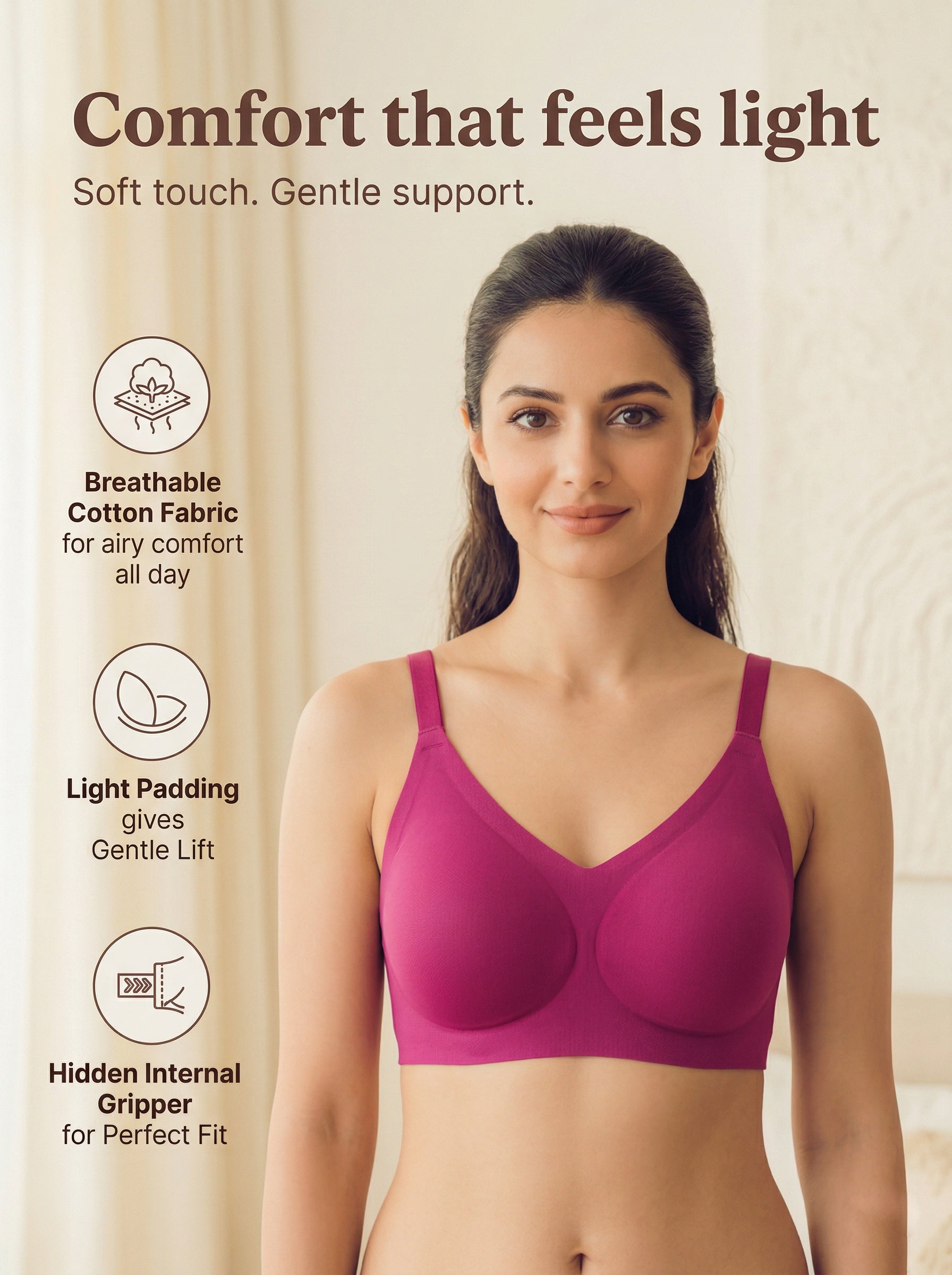 Cotton Padded Full Coverage Bonded Bra (SB-938-Wine)