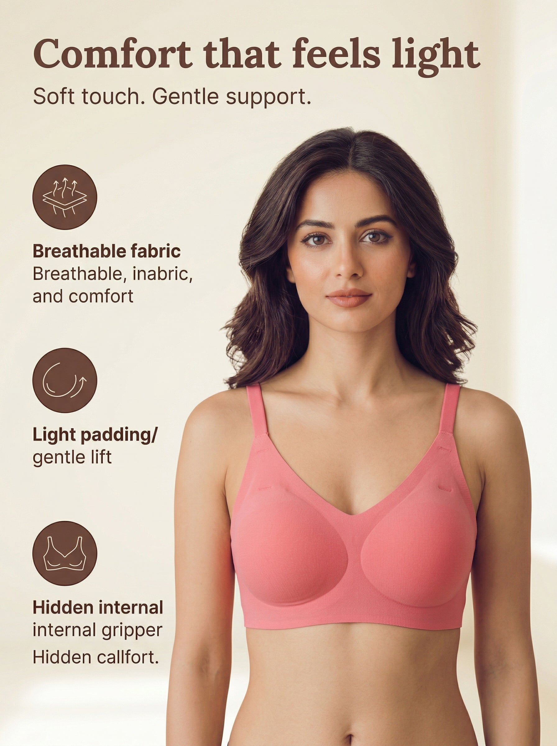 Cotton Padded Full Coverage Bonded Bra (SB-938-Coral)