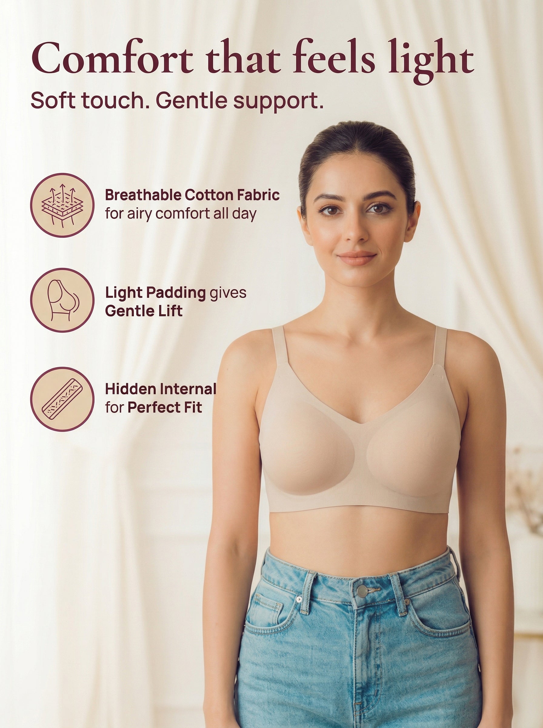 Cotton Padded Full Coverage Bonded Bra (SB-938-Skin)